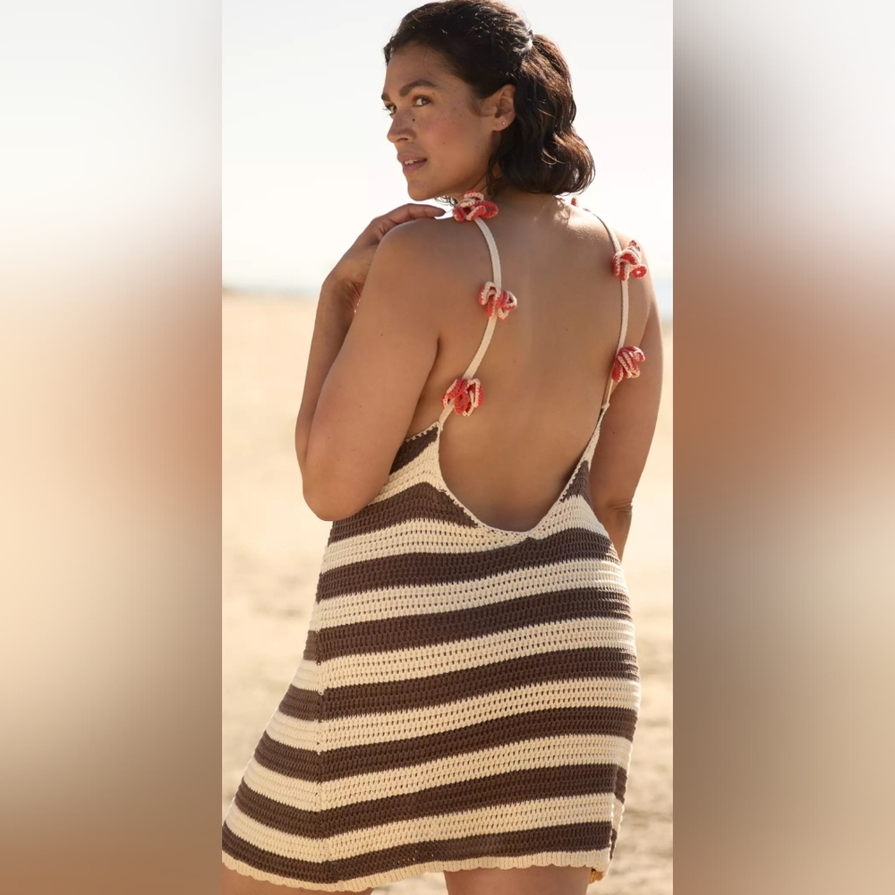Anthropologie Crochet Striped Halter Mini Dress - Picture 5 of 6